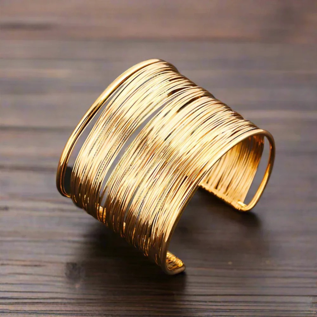 Wide Gold Wire Cuff Bracelet