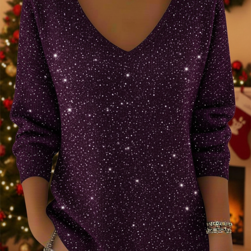 Fia™- Glitrende genser med V-hals